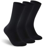 Facool Diabetic Socks for Women, Wool Moisture Wicking Non Slip Non-Binding Loose Fit Top Seamless Breathable Soft Crew Socks, 3 Pairs Black Medium