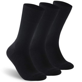 Facool Diabetic Socks for Women, Wool Moisture Wicking Non Slip Non-Binding Loose Fit Top Seamless Breathable Soft Crew Socks, 3 Pairs Black Medium