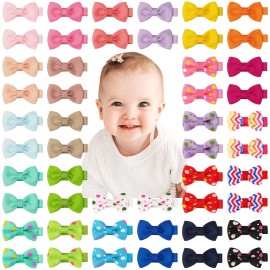 CLLOT Baby Hair Clips Baby Girls Fully Lined Bows Pins Tiny 1.6 Hair Bows Alligator Clips for Baby Girls Infants Toddlers Hair Accessories In Pairs
