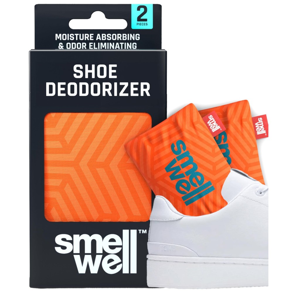 SmellWell - Scented Shoe Deodorizer Inserts - Odor Eliminators - Activated Bamboo Charcoal + Minerals - Natural Fresheners for shoes, bags, gloves - 2 x 1.8oz Original Size Geometric Orange