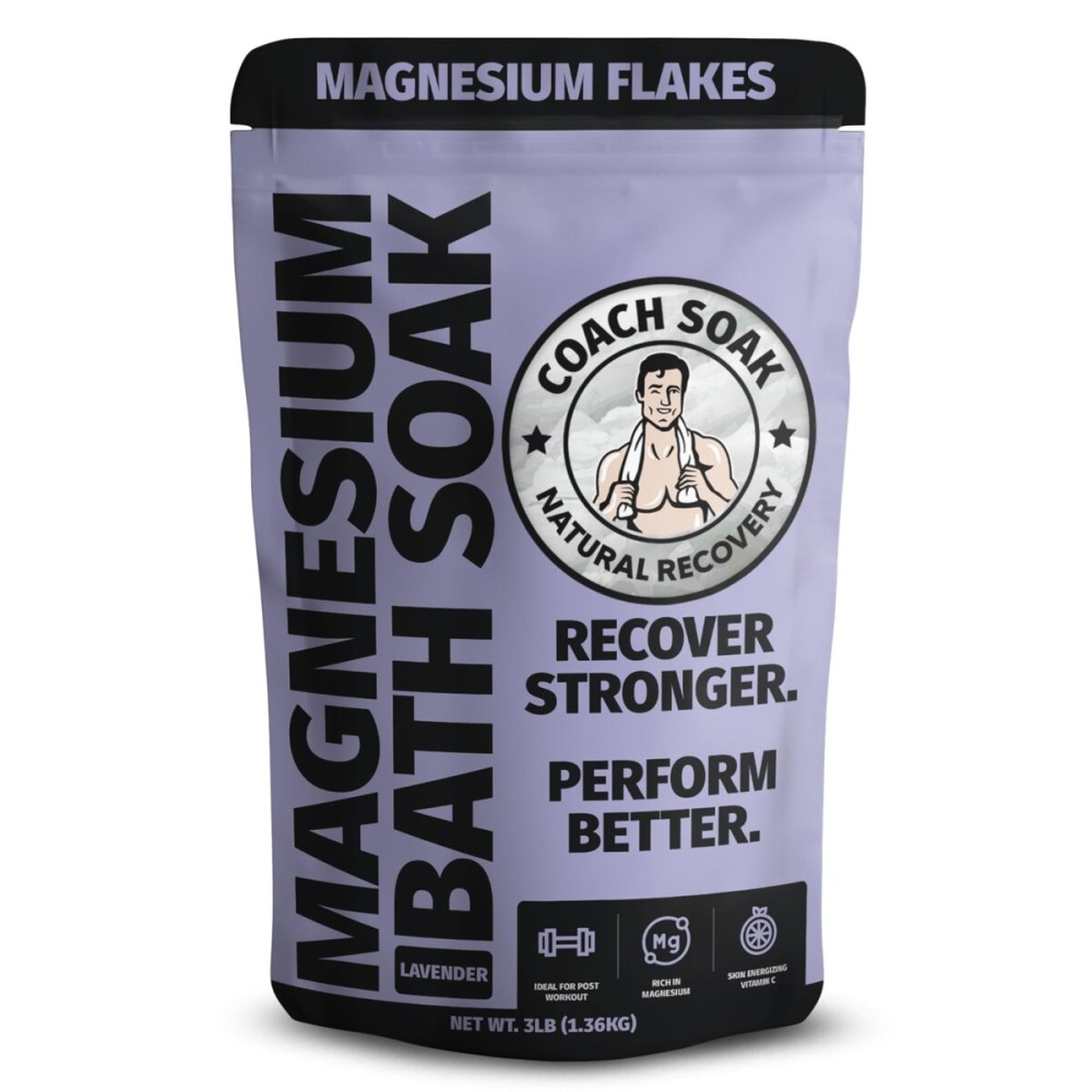 Coach Soak Recovery Bath Soak - Alternative to Epsom Salt Bath Soak - Fast-Absorbing Pure Magnesium Flakes & Dead Sea Salt with 21 Minerals, Bath Salts & Essential Oils - 3 lb, Calming Lavender