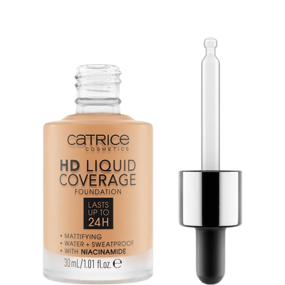 Catrice | HD Liquid Coverage Foundation | 24H Wear, Matte Finish, High Coverage, Waterproof Formula with Niacinamide | Vegan & Cruelty Free (034 | Medium Beige)