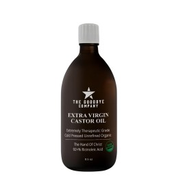 The Goodbye Company Organic Food Frade Cold-Pressed Castor Oil - 8.5 oz Glass Bottle, Hexane-Free, Extra Virgin, Small Batch Family Farm Ethically Sourced for Hair Growth, Digestion, Lashes, Brows