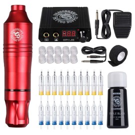 Dragonhawk Pro Complete Tattoo Pen Kit - Lightweight Tattoo Pen Machine 20Pcs Cartridges Needles Power Supplies for Tattoo Beginners 1013-7-2