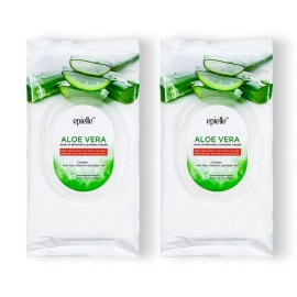 Epielle Aloe Vera Makeup Remover Wipes, Gentle Daily Facial Cleanser Towelettes, Remove Dirt, Oil & Waterproof Mascara, Stocking Stuffers, 60 Count (Pack of 2)