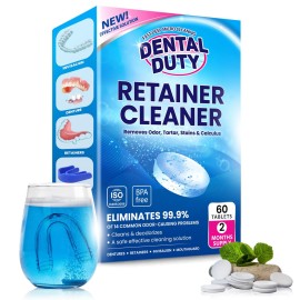 60 units Retainer Cleaner and Denture Cleaning Tablets - Mouthguard Cleaner and Denture Cleaner Tablets Remove Plaque, Odors and Stains from Aligners, Night Guard and Removable Dental Appliances