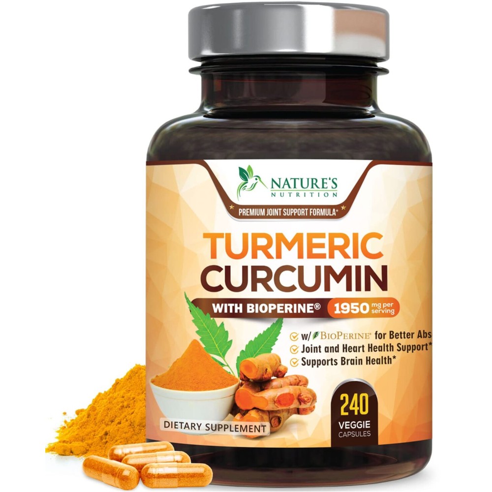 Turmeric Curcumin Supplement 1950mg - 95% Curcuminoids with Organic Turmeric & BioPerine Black Pepper Extract for Best Absorption, Natural Vegan Joint Support, Non-GMO, Bottled in USA - 240 Capsules
