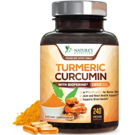 Turmeric Curcumin Supplement 1950mg - 95% Curcuminoids with Organic Turmeric & BioPerine Black Pepper Extract for Best Absorption, Natural Vegan Joint Support, Non-GMO, Bottled in USA - 240 Capsules