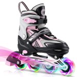 Gonex Inline Skates for Girls Boys Kids, Adjustable Skates Outdoor Blades Inline Roller Skates for Children Teens Women with Light Up Wheels for Indoor Outdoor Backyard Skating, Pink L