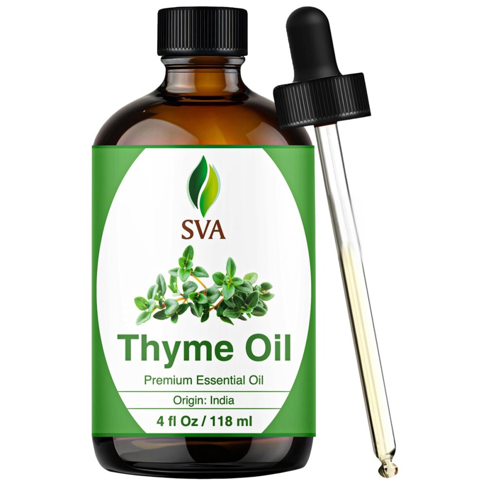 SVA Thyme Essential Oil - 4 Fl Oz - 100% Natural Thyme Oil - for Diffuser, Hair Care, Face, Skin Care, Aromatherapy, Scalp and Body Massage, Soap and Candle Making - with Dropper