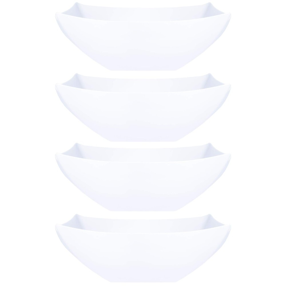 PLASTICPRO Disposable Square Serving Bowls, Party Snack or Salad Bowl, Plastic Clear or White Pack of 4 (16 OUNCE, White)