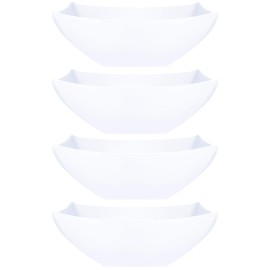 PLASTICPRO Disposable Square Serving Bowls, Party Snack or Salad Bowl, Plastic Clear or White Pack of 4 (16 OUNCE, White)