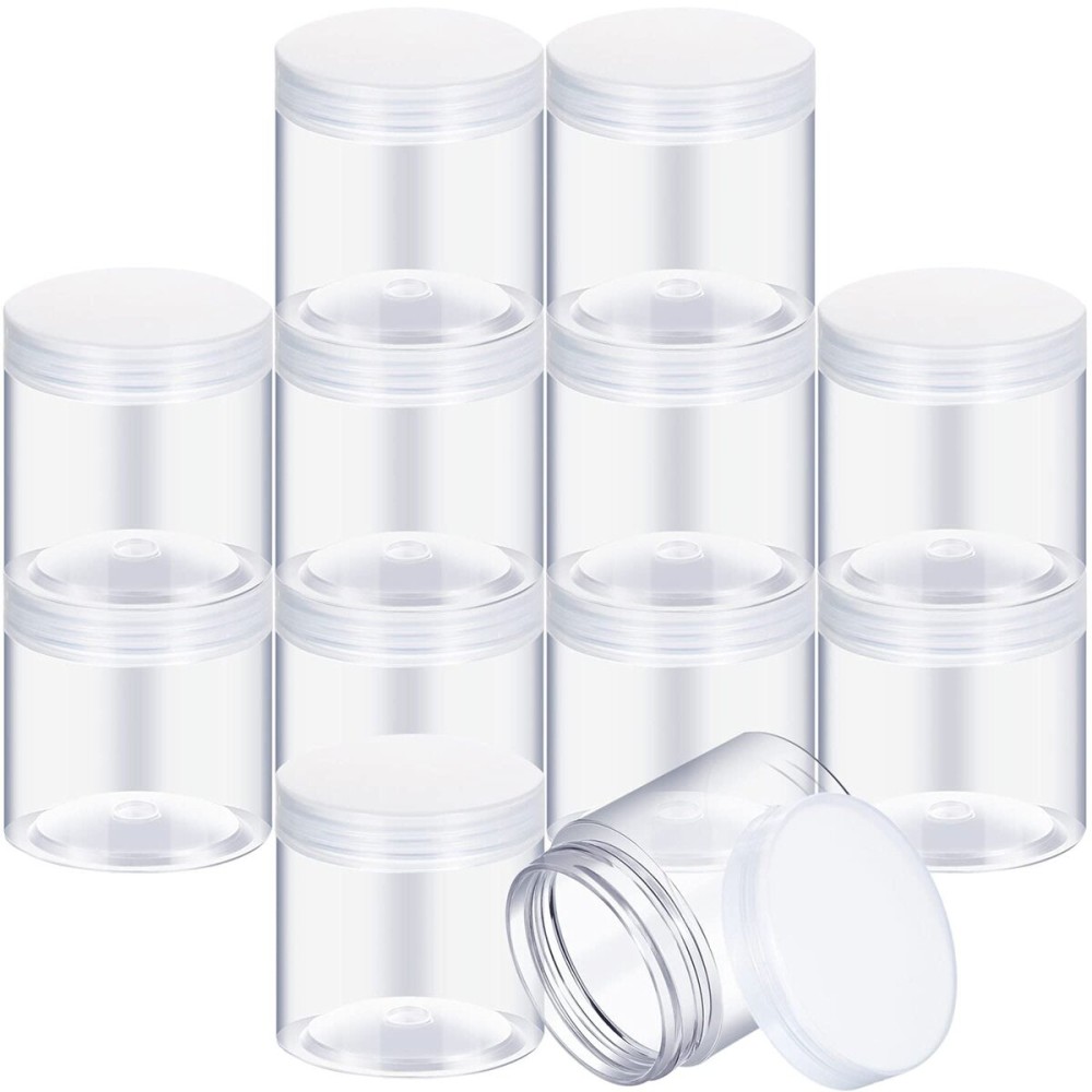 SATINIOR 12 Pack 7 oz Plastic Container Jars with Lids Round Clear Travel Cosmetic Container Jars for Toiletries, Lotion, Cream, Ointments, Makeup, Rhinestone, Samples, Kitchen Storage(Clear)