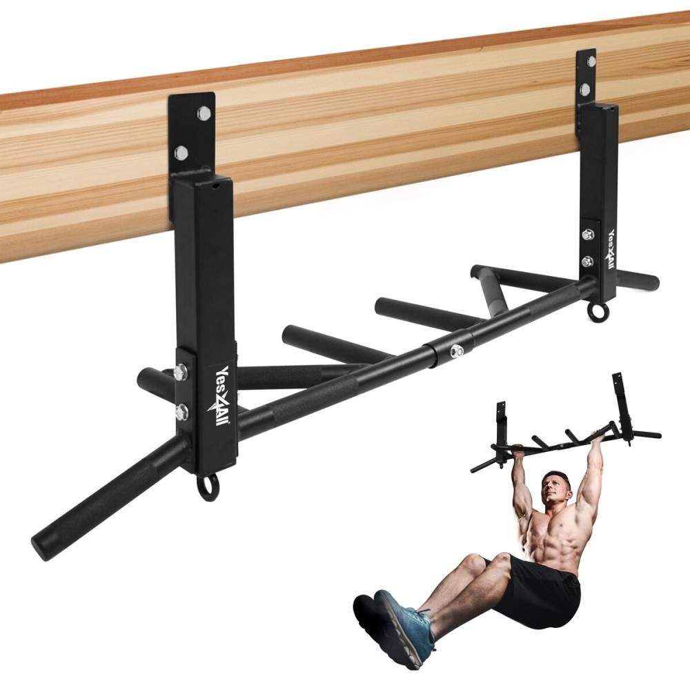 Yes4All Heavy Duty Wall Mounted Pull Up Bar - Multi-Grip Ceiling/Joist Mount Chin-Up Bar for Home Gym Strength Training, 300 lb Capacity, 5 Grip, Steel, Joist Mount, Black