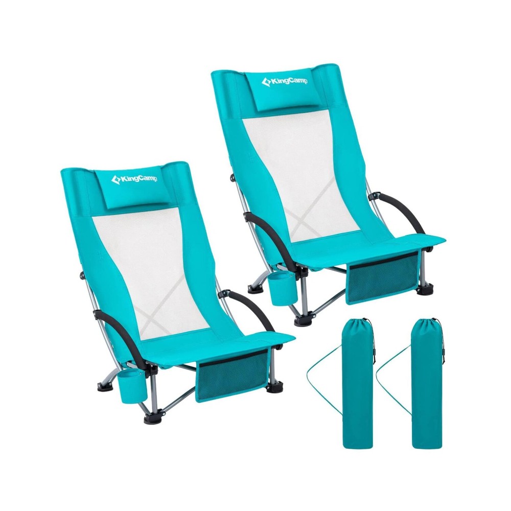 KingCamp Low Beach Chairs 2 Pack, Folding Portable Chair for Adults lightweight Extra Wide Ergonomic High Back Seat 300lbs Heavy Duty Oversized Gear with Carry Bag for Outdoor Lawn Camping Picnic