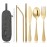 Portable Stainless Steel Flatware Set, Travel Camping Cutlery Set, Portable Utensil Travel Silverware Dinnerware Set with a Waterproof Case (Gold)