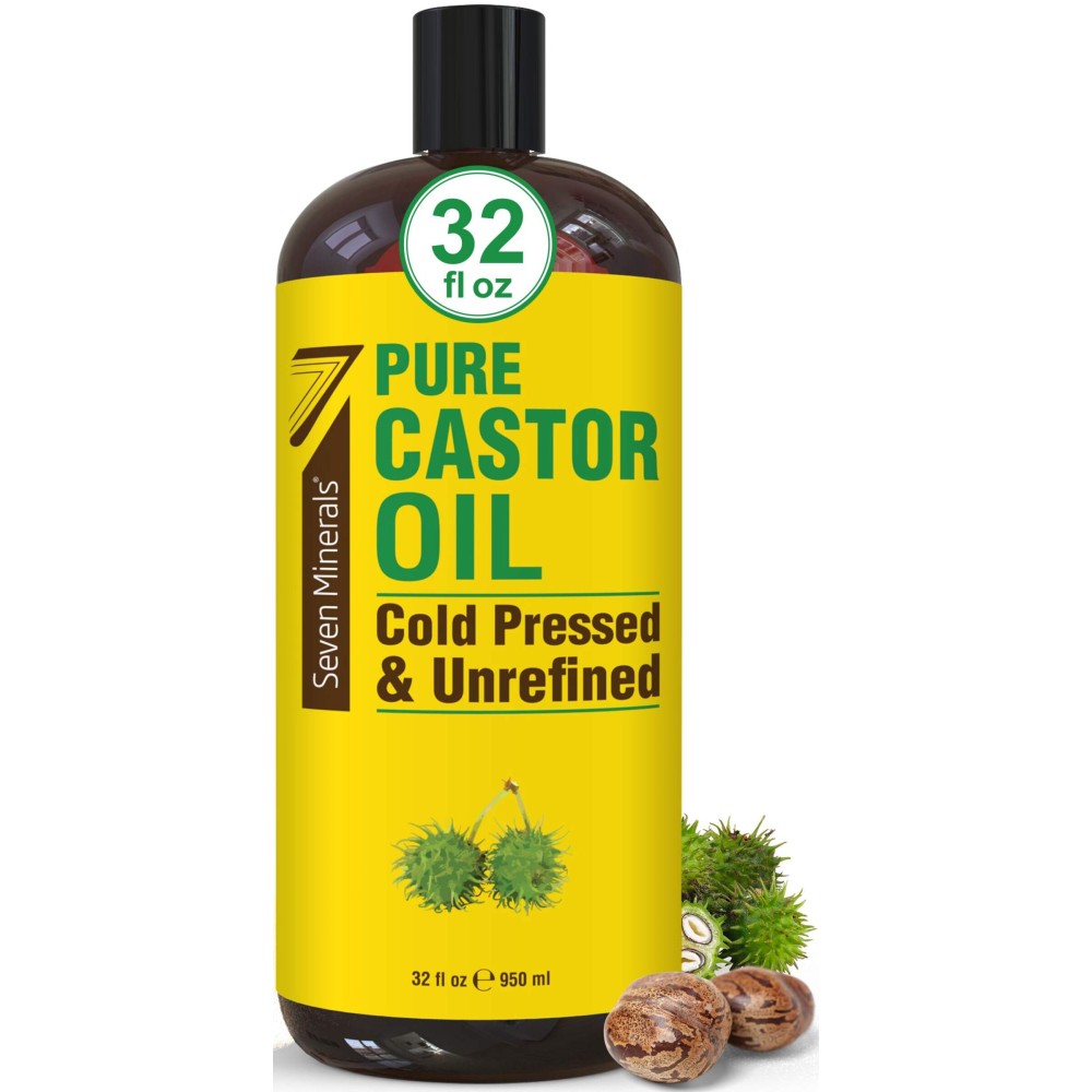Pure Cold Pressed Castor Oil - Big 32 fl oz Bottle - Unrefined & Hexane Free - 100% Pure Castor Oil for Hair Growth, Thicker Eyelashes & Eyebrows, Dry Skin, Healing, Hair Care, Joint and Muscle Pain