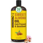 Seven Minerals, Pure Cold Pressed Sweet Almond Oil - Big 32 fl oz Bottle - Unrefined &100% Natural - For Skin & Hair, with No Added Ingredients - Perfect Carrier Oil for Essential Oils