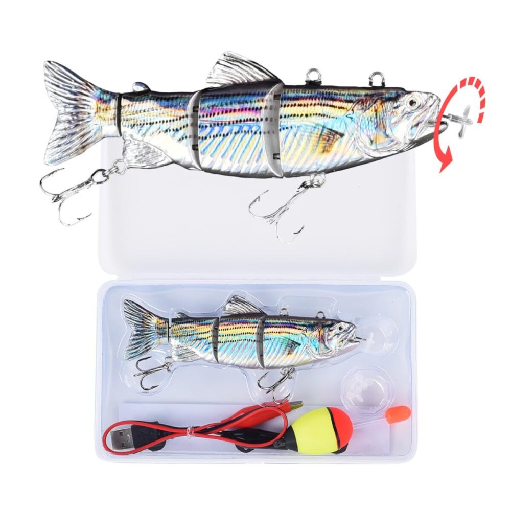 Robotic Swimming Fishing Electric Lures 5.12 USB Rechargeable LED Light Wobbler Multi Jointed Swimbaits Hard Lures Fishing Tackle (Hybrid Striped Shad Specialty)