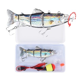 Robotic Swimming Fishing Electric Lures 5.12 USB Rechargeable LED Light Wobbler Multi Jointed Swimbaits Hard Lures Fishing Tackle (Hybrid Striped Shad Specialty)
