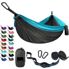 Gold Armour Camping Hammock - Portable Hammock Single Hammock Camping Accessories Gear for Outdoor Indoor Adult Kids, USA Based Brand (Gray & Blue)