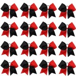 16PCS 8 Large Cheer Hair Bows Ponytail Holder Elastic Band Handmade for Cheerleading Teen Girls College Sports (Red/Black, 1 Count (Pack of 16))