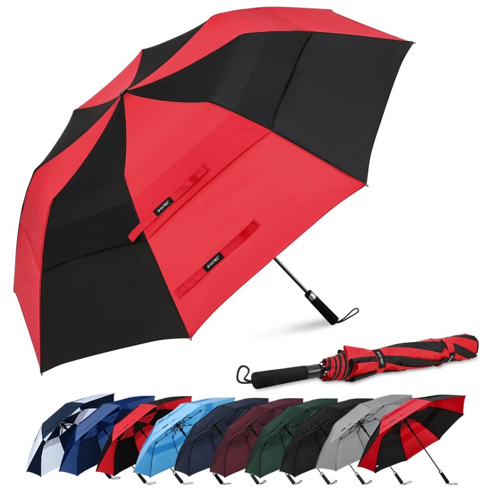 G4Free 62inch Portable Golf Umbrella Automatic Open Large Oversize Vented Double Canopy Windproof Waterproof Sport Umbrellas(Red/Black)
