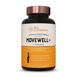 Live Conscious Joint Health Supplement - MoveWell Plus Antarctic Krill Oil, Natural Astaxanthin and Hyaluronic Acid | Outperforms Glucosamine