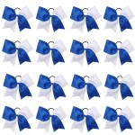 16PCS 8 Large Cheer Hair Bows Ponytail Holder Elastic Band Handmade for Cheerleading Teen Girls College Sports (Royal blue/White, 1 Count (Pack of 16))
