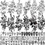 VANTATY 65 Sheets Black Realistic Flower Temporary Tattoos For Women Arm Thigh, 3D Fake Tattoos That Look Real And Last Long, Temp Rose Sketch Moon Snake Peony Floral Tattoo Stickers For Adults Girls