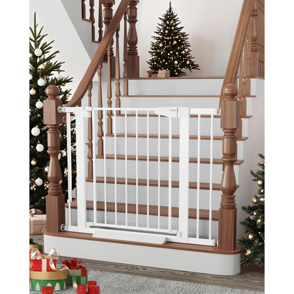 Cumbor 29.7-40.6 Baby Gate for Stairs, Mom\'s Choice Awards Winner-Dog Gate for Doorways, Pressure Mounted Auto-Close Pet Gates for Dogs Indoor, Safety Child Gate with Easy Walk Thru Door, White
