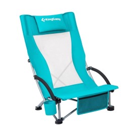 KingCamp Low Beach Chair, Folding Portable Chairs for Adults lightweight Extra Wide Ergonomic High Mesh Back Seat 300lbs Heavy Duty Oversized Gear with Carry Bag for Outdoor Lawn Camping Picnic