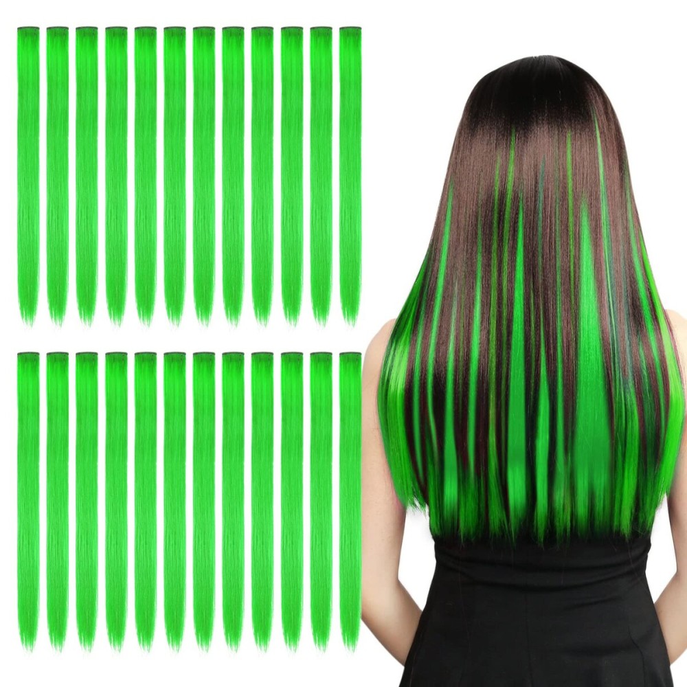Kyerivs 24PCS Colored Clip in Hair Extensions for Girls 20Inch Rainbow Straight Synthetic Hairpieces Stocking Stuffers for Girls Party Highlights Colorful Hair Accessories Halloween Gifts for Women