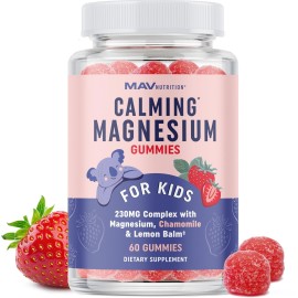 Magnesium Calming Gummies for Children | Strawberry | Relaxation & Natural Wake-Sleep Cycles | Relaxing Magnesium for Kids with Chamomile & Lemon Balm | Non-GMO, Gluten-Free | Calm Gummies 60ct