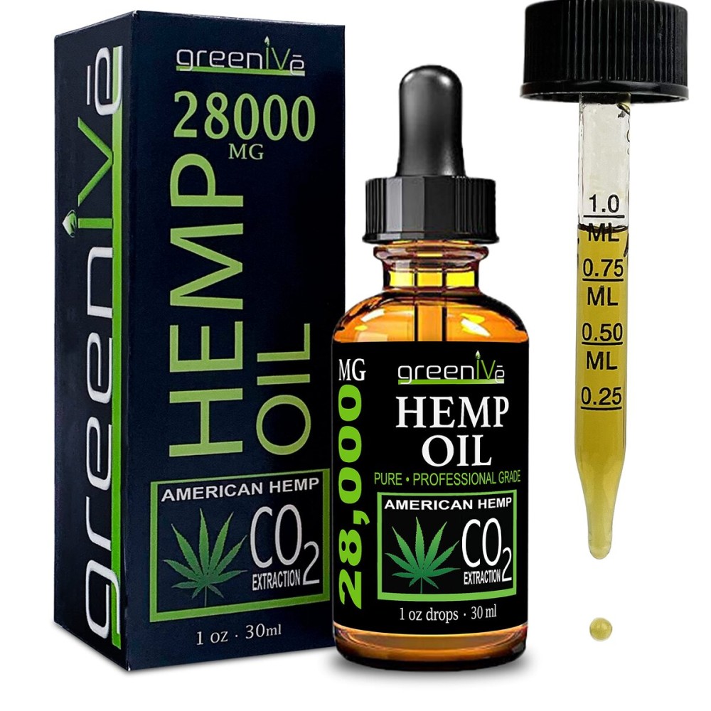GreenIVe Hemp Oil Drops 28,000mg - Naturally Grown, Vegan, Rich in Omegas - Premium Hemp Oil Dropper - Non-GMO, Made in USA - 30mL (1 Pack)