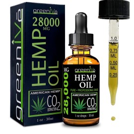 GreenIVe Hemp Oil Drops 28,000mg - Naturally Grown, Vegan, Rich in Omegas - Premium Hemp Oil Dropper - Non-GMO, Made in USA - 30mL (1 Pack)