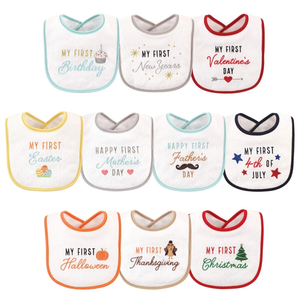 Hudson Baby Unisex Baby Cotton Terry Drooler Bibs with Fiber Filling, Holiday Birthday, One Size