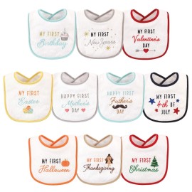 Hudson Baby Unisex Baby Cotton Terry Drooler Bibs with Fiber Filling, Holiday Birthday, One Size