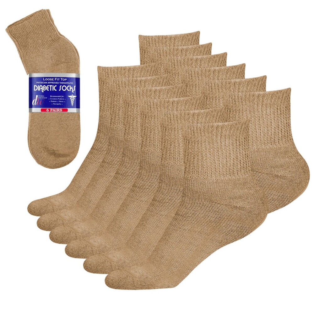 Debra Weitzner Diabetic Ankle Socks Mens Womens Non-binding Socks Loose Fit Beige 6 Pairs