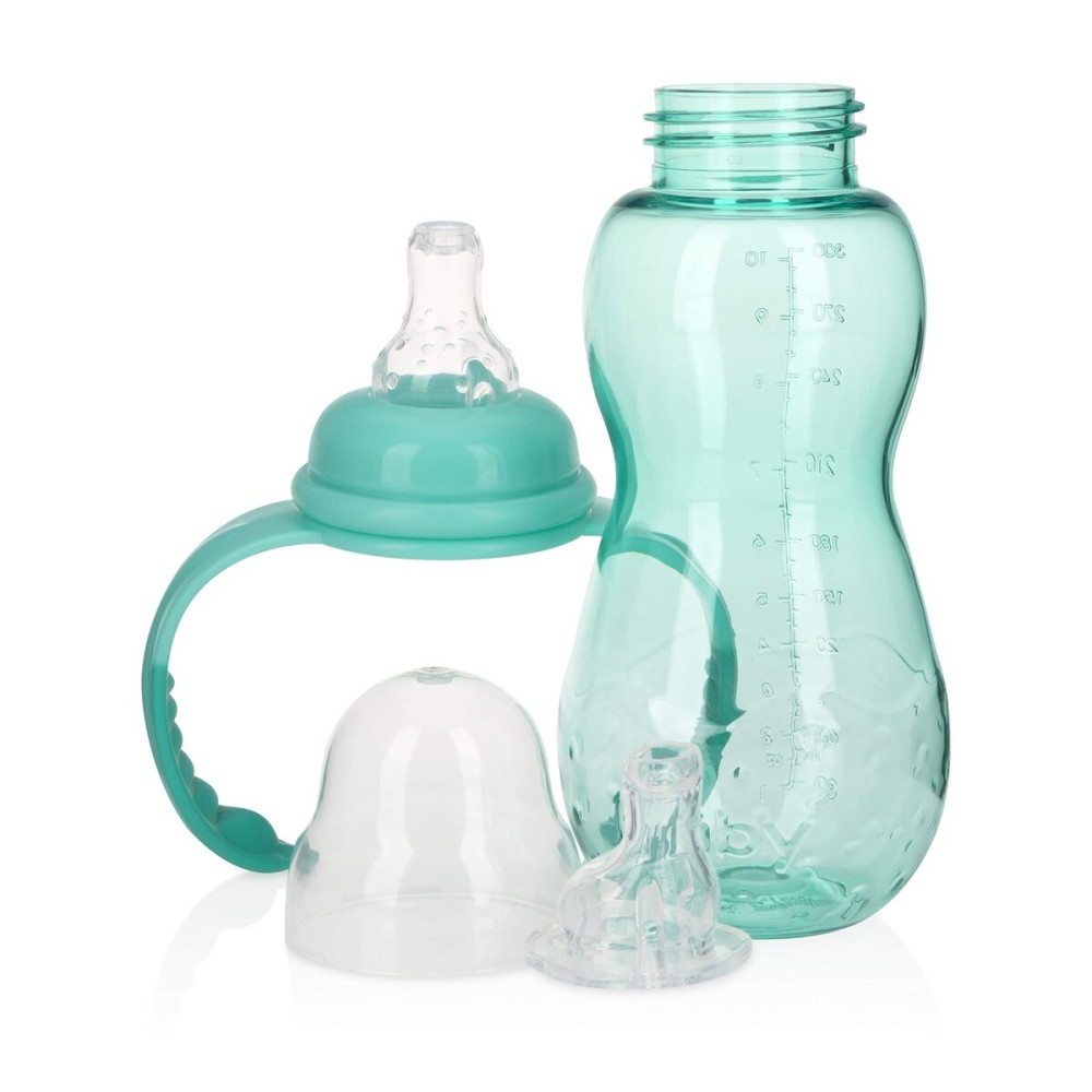 Nuby New 3 Stage Ultra Durable Tritan Grow with Me No-Spill Bottle to Cup, 10 Oz, Teal