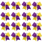 16PCS 8 Large Cheer Hair Bows Ponytail Holder Elastic Band Handmade for Cheerleading Teen Girls College Sports (Purple/Gold, 1 Count (Pack of 16))