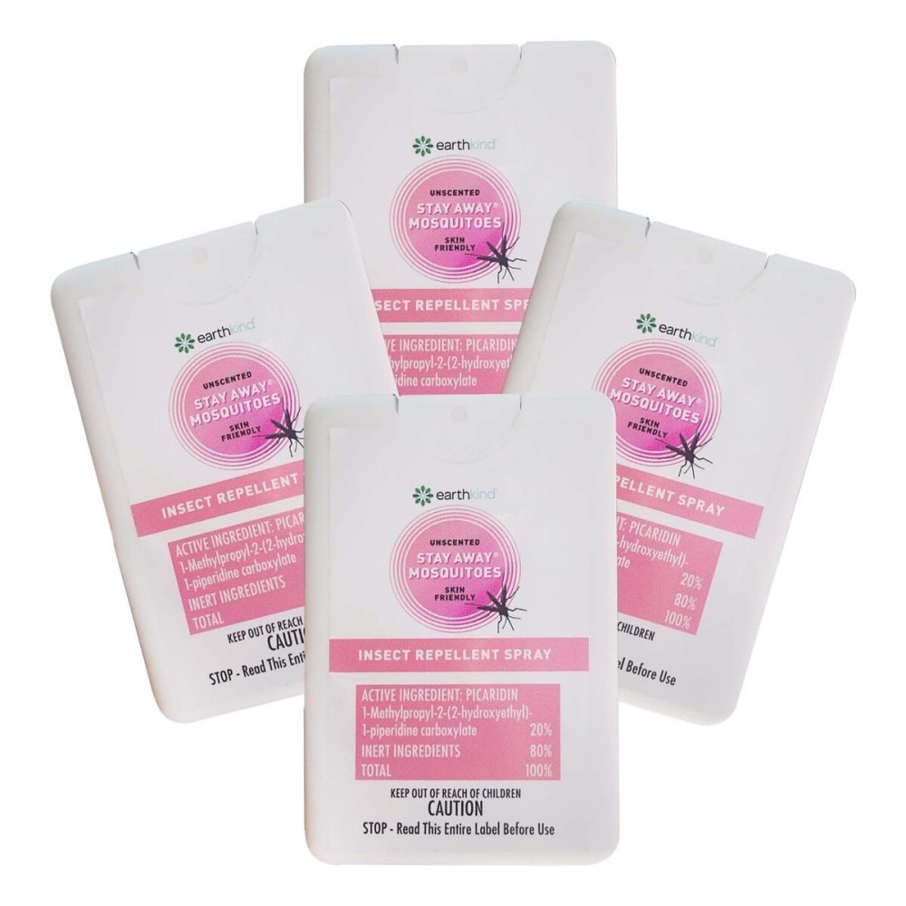 EarthKind Stay Away Mosquitoes Insect Repellent - Plant-Based, Unscented Mosquito Body Spray with Picaridin - Up to 14-Hour Protection - Safe for Children When Used As Directed - Travel Size (4-Pack)