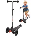ChromeWheels Scooter for Kids, Deluxe 4 Adjustable Height 3 Wheels Glider with Kick, Lean to Steer with LED Flashing Light, Black