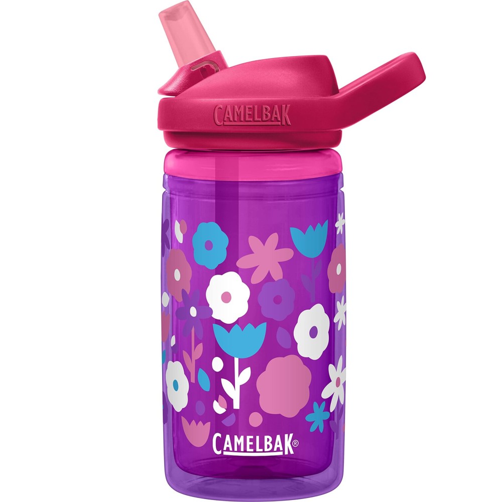 CamelBak Eddy+ Kids Bite Valve Straw Insulated Stainless Steel Water Bottle Flower Power, 14oz
