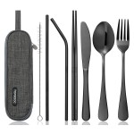 Travel Utensils Set with Case - 8-Piece Reusable Stainless Steel Camping Cutlery Set for Lunchbox, Office, School - Portable Fork Spoon Knife Chopsticks - Dishwasher Safe - Black