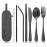 Travel Utensils Set with Case - 8-Piece Reusable Stainless Steel Camping Cutlery Set for Lunchbox, Office, School - Portable Fork Spoon Knife Chopsticks - Dishwasher Safe - Black