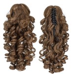 SWACC 12-Inch Short Screw Curls Claw Clip Ponytail Extensions Synthetic Clip in Drawstring Curly Ponytail Hairpiece Jaw Clip Hair Extension (Dark Brown Medium Auburn Mixed-4/30)