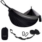 Gold Armour Camping Hammock - Portable Hammock Single Hammock Camping Accessories Gear for Outdoor Indoor Adult Kids, USA Based Brand (Black & Grey)