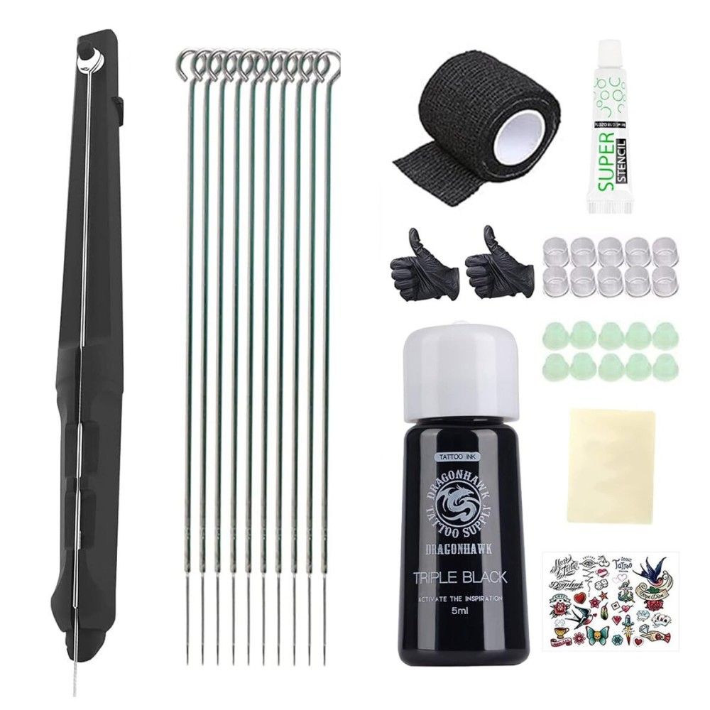 Dragonhawk Poke Stick Tattoo Kit Beginner Hand Diy Home Tattoo Supply Kits Needles Complete Set Stick DD-SZ