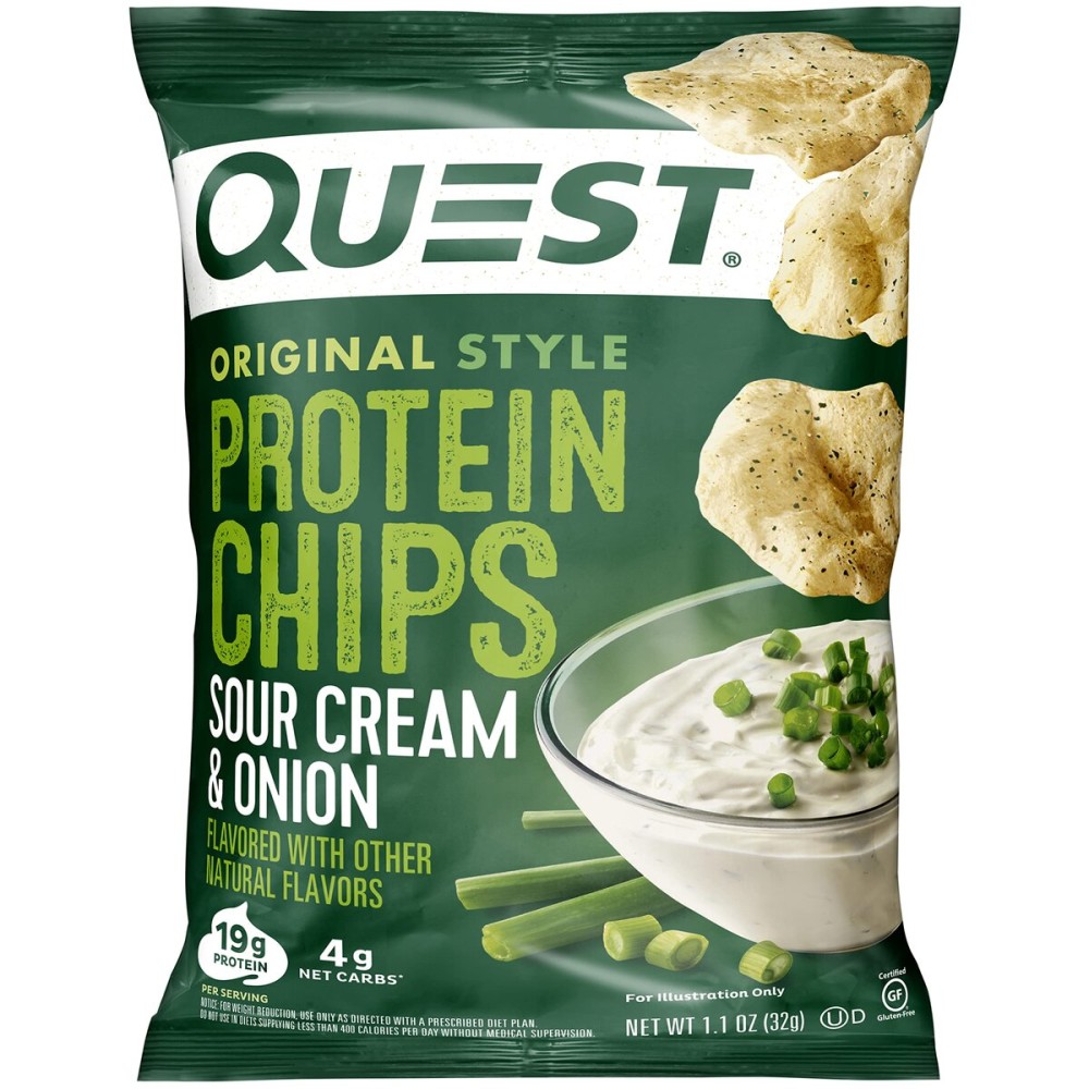 Quest Nutrition Sour Cream & Onion Protein Chips, 19g Protein, 4g Net Carbs, Low Carb, Gluten Free, 1.1 oz (Pack of 12)